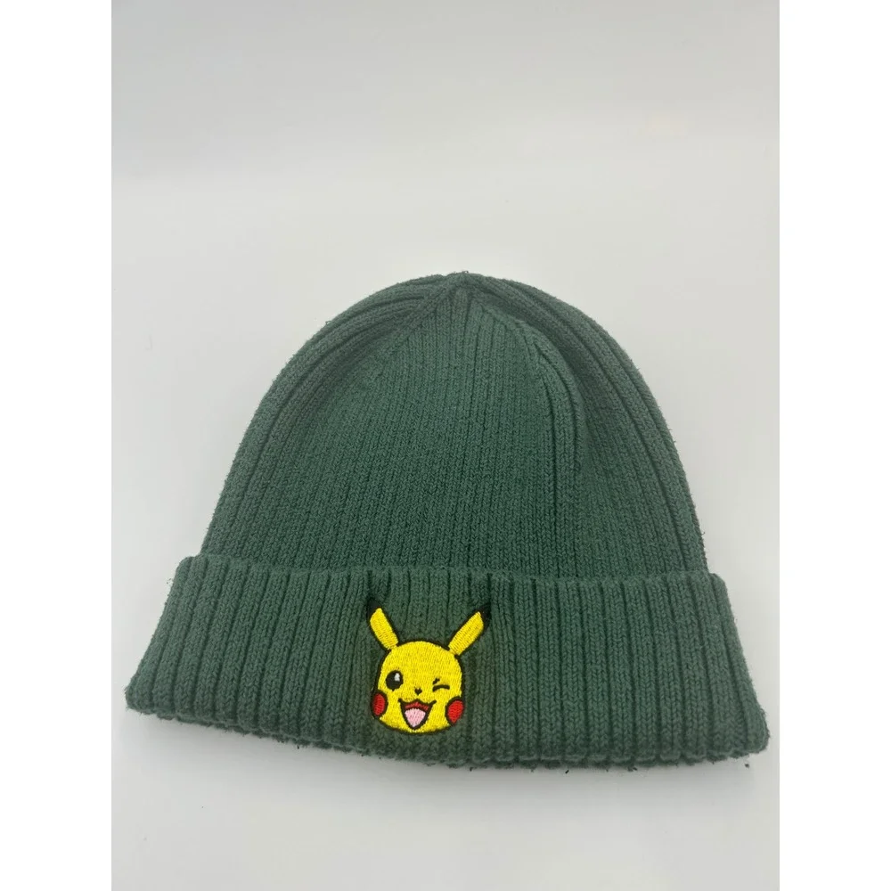 H&M Pokemon Pikachu Beanie Green Ribbed Knit Kids Hat US 6X/10 O/N 930371